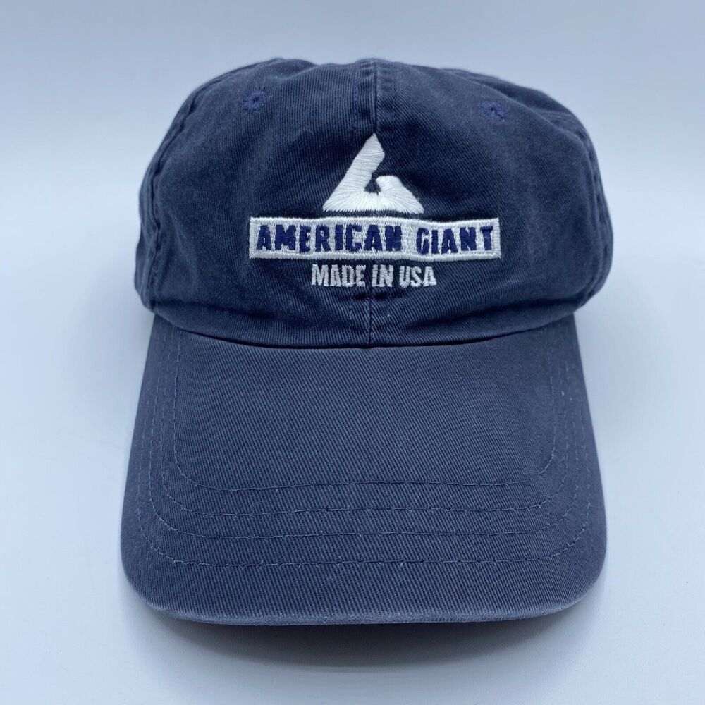 American Giant Embroidered Spellout Adjustable Hat Made In USA Blue Dad Hat